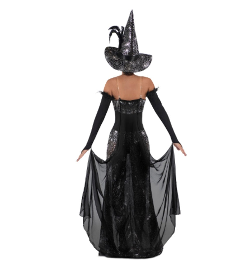 Raven Witch - Black & Silver - Spider Webs - Deluxe Costume - Adult - 3 Sizes