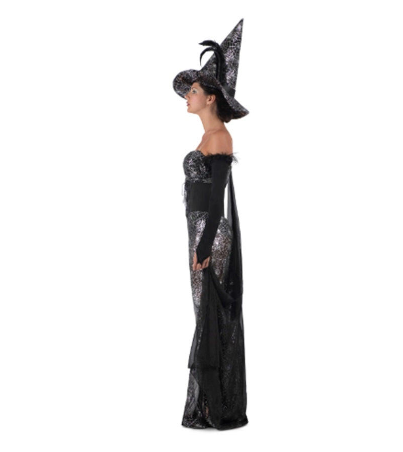 Raven Witch - Black & Silver - Spider Webs - Deluxe Costume - Adult - 3 Sizes