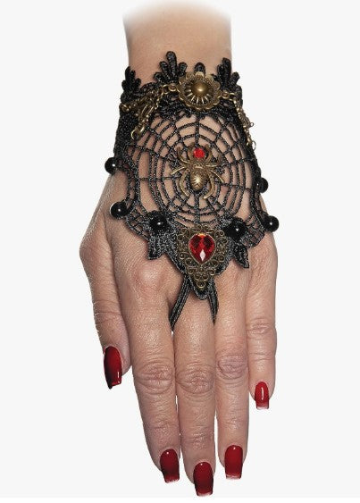 Spider Gauntlet Bracelet - Black/Gold/Red - Costume Accessory - One Size