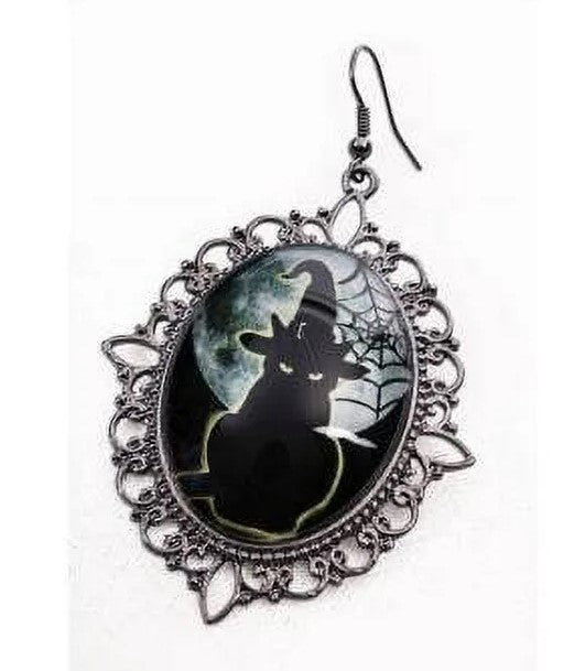 Witchie & Wizard Cameo Earrings - Black Cat - Costume Accessories - Adult Teen