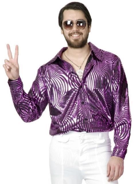 Disco Shirt - Psychedelic Swirl - Black/Fuchsia - Costume - Adult - 1 XL