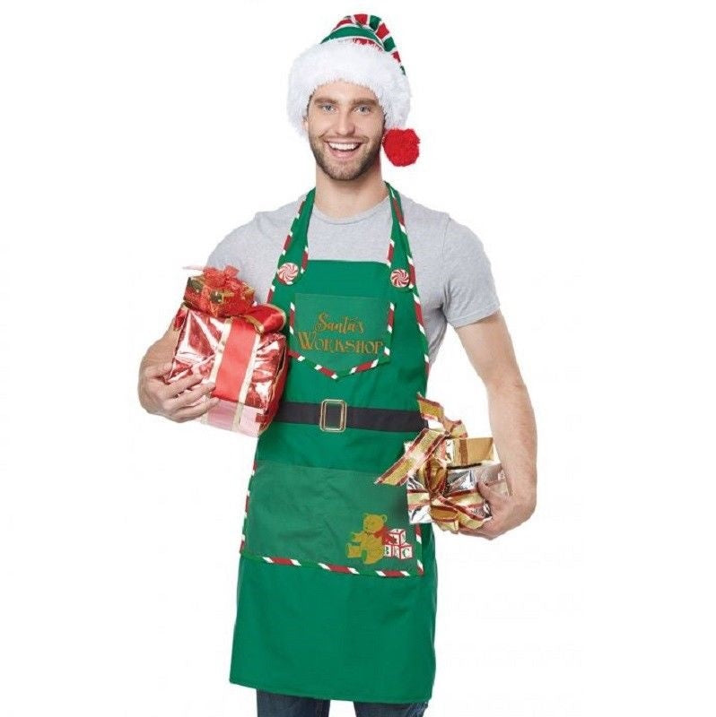 Workshop Elf Apron - Christmas - Hat - Green - Costume Accessory - Adult Teen