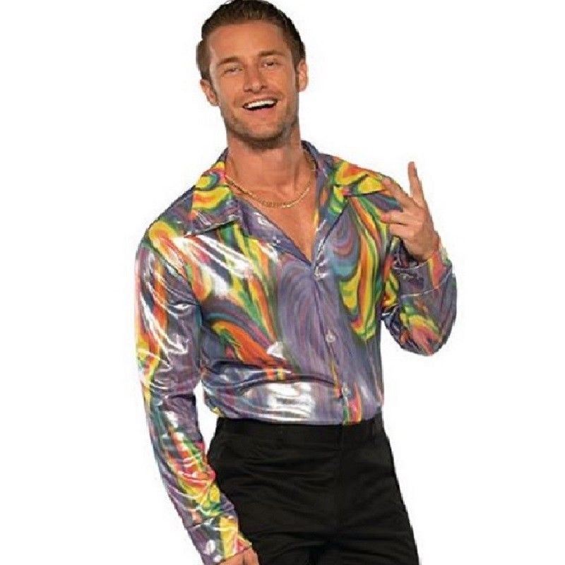 Get Down Disco Shirt – 1970er Jahre – Shiny Liquid Fusion – Kostüm – Erwachsene