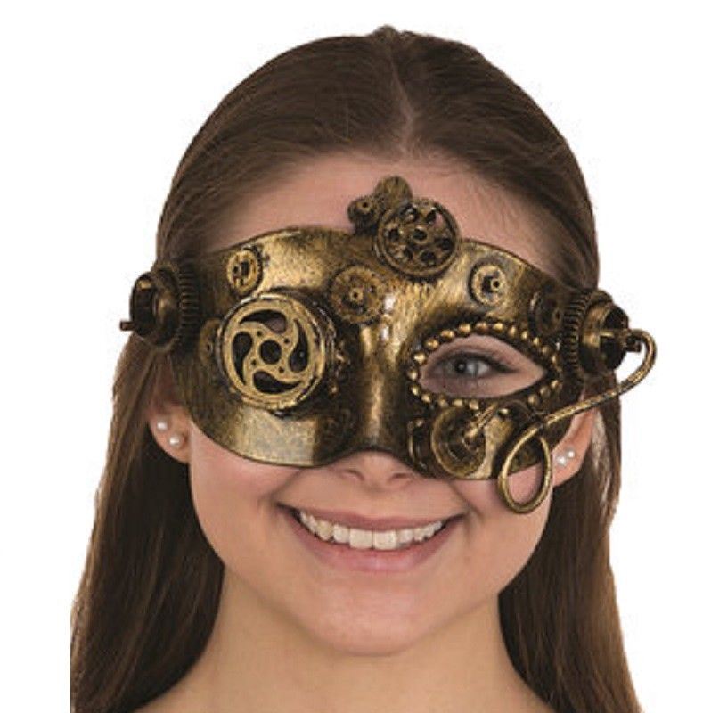 Steampunk Half Mask - Brushed Gold - Gears - Costume Accessory – Adult