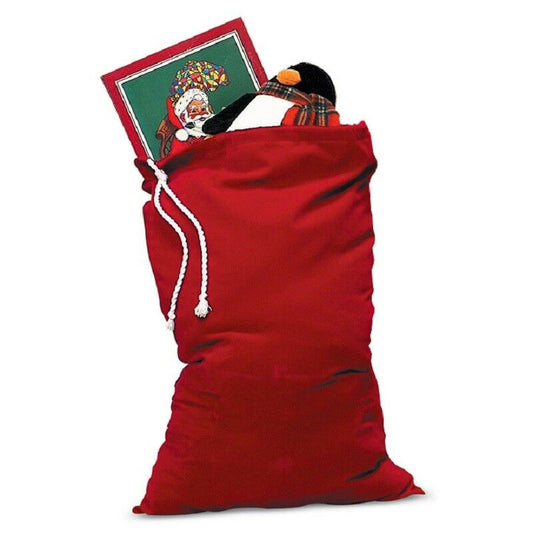 Bolsa para juguetes de terciopelo color burdeos - Halco Santa Claus 28" x 36" Cordón de cuerda blanca