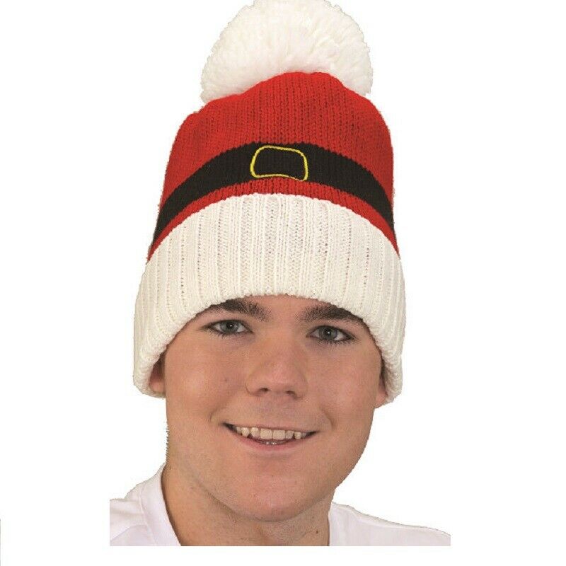 Santa Pants Knit Beanie Hat - Red/White - Christmas - Costume Accessory - Adult