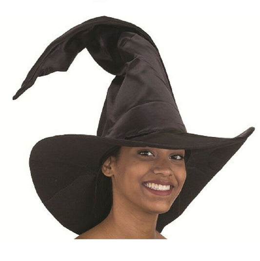 Witch Wizard Hat - Black - Satin - Inner Wire - Costume Accessories - Adult Teen