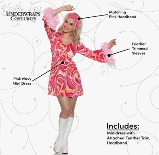 Groovin Mod Minikleid – Pink – 1960er 1970er – Kostüm – Erwachsene – 3 Größen