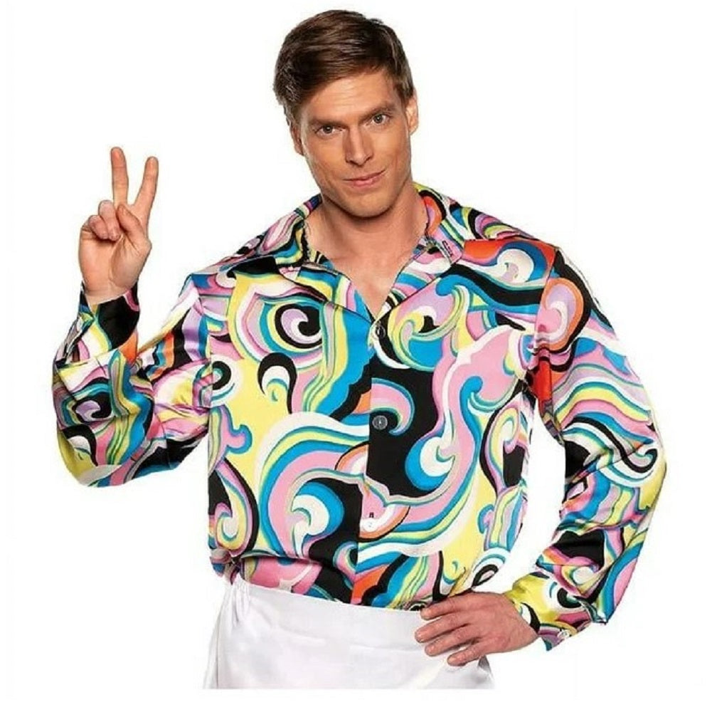 Disco-Shirt für Herren, Multi Swirl – 60er 70er – Kostüm – Männer – 2 Größen