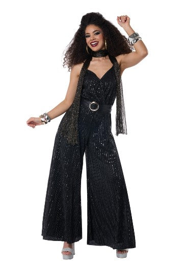 Let's Dance Disco Jumpsuit - Black - Costume - Adult - 3 Sizes