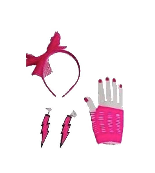 80er Glam Rock 4-teiliges Set – Hot Pink – Kostümzubehör – Erwachsene Teenager