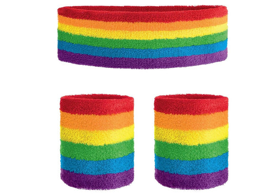 Rainbow Headband and Sweatband (Pack of 3) - Vibrant Adult Size, Premium Fabric