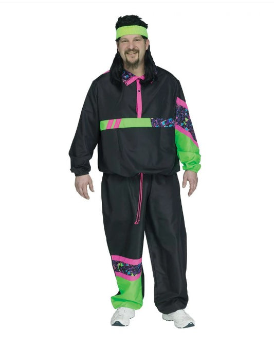 80's Neon Windbreaker Track Suit - Costume - Adult - Men's Plus