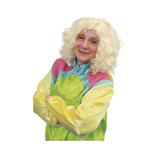 80er Neon-Windjacke – blonde Perücke – Kostüm – Erwachsene – 2 Größen