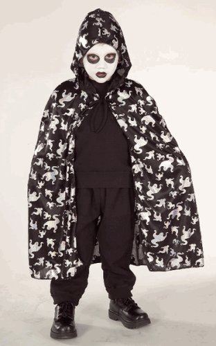 Hooded Ghost Cape - Black/White - Costume Accessory - Child