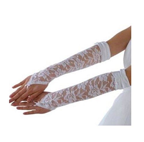 Elbow Length Lace Fingerless Gloves White