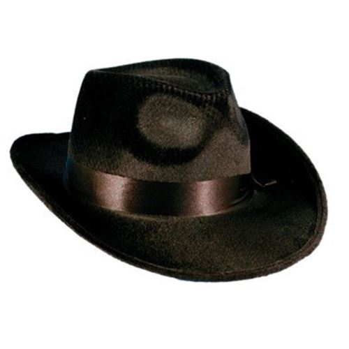 Sombrero de gángster proxeneta - Terciopelo negro - Capone - Accesorio de disfraz - Adolescente adulto