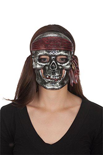 Jacobson Hat Company Men's Antiqued Pirate Skull Mask, Silver, Adult