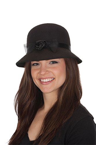 Jacobson Hat Company Women's Felt Cloche Hat, Black, Adult