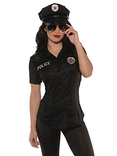 Police Fitted Shirt  - Uniform - Black - Costume - Woman's Plus - 2 Sizes