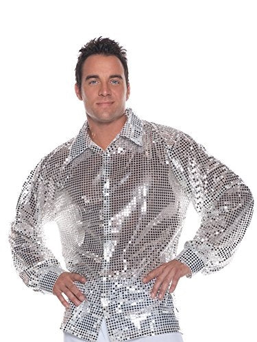 Sequin Disco Shirt - Silver - 1970's - Costume - Men - Standard 42-46"