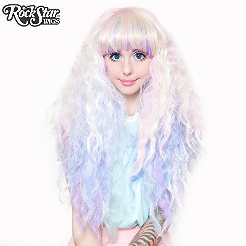 Rainbow Pastel Wig - Rockstar - Long Curly - Cosplay Costume Accessory