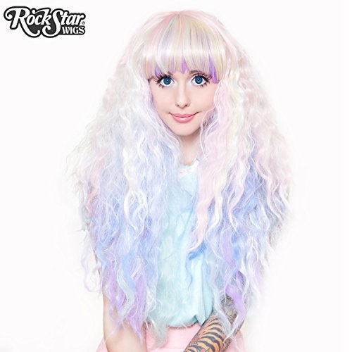 Rainbow Pastel Wig - Rockstar - Largo Rizado - Accesorio de traje de cosplay