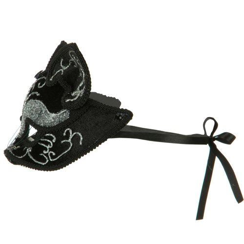 Cat Mask - Black/Silver - Glitter - Deluxe Costume Accessory - Adult Teen