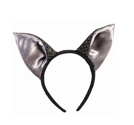 Bat Ears Headband - Sequin - Black/Silver - Costume Accessory - Child Teen Adult