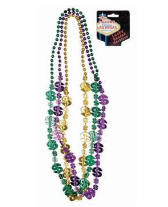 Dollar Sign 3 Beads - Necklace - Mardi Gras - Vegas - Costume Accessory