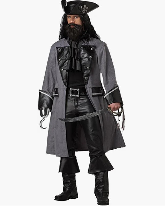 Blackbeard Pirate - Black/Grey - Deluxe Costume - Adult - 2 Sizes