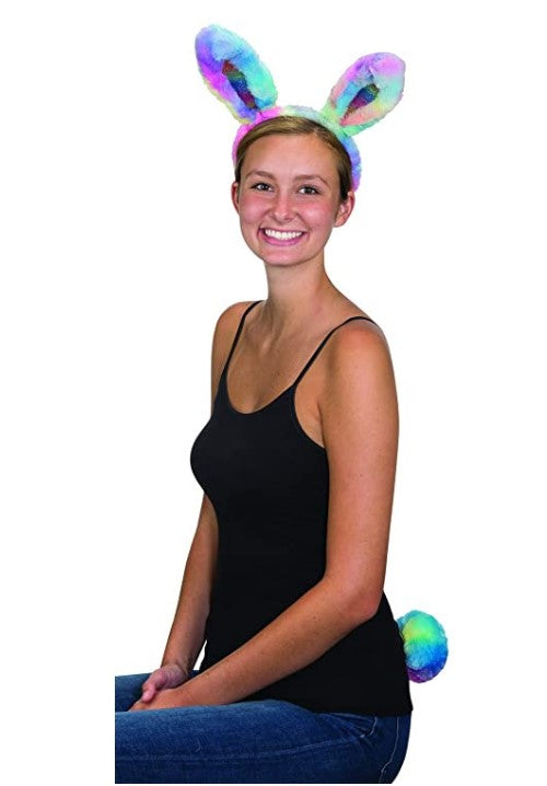 Bunny Rabbit Ears Tail Set - Tie-Dye Plush - Costume Accessory - Adult Teen