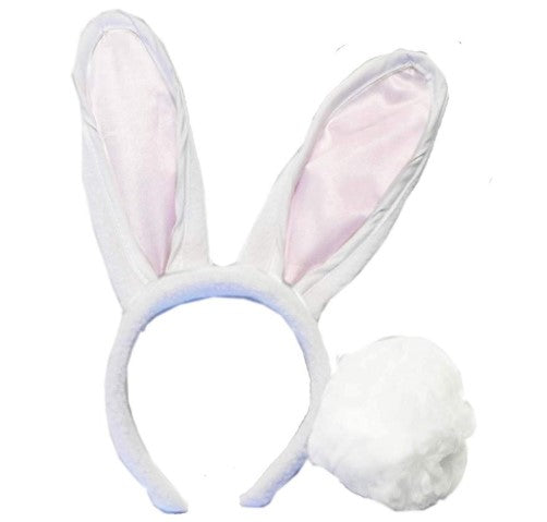 Bunny Rabbit Ears & Tail Set - White/Pink - Easter - Costume Accessories