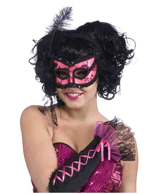 Burlesque Half Mask - Pink/Black - Costume Accessory - Adult Teen