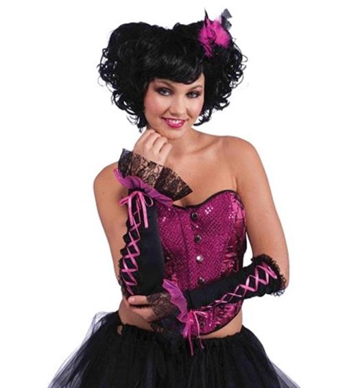 Burlesque-Handschuhe – Hot Pink/Schwarz – Kostümzubehör – Erwachsener Teenager