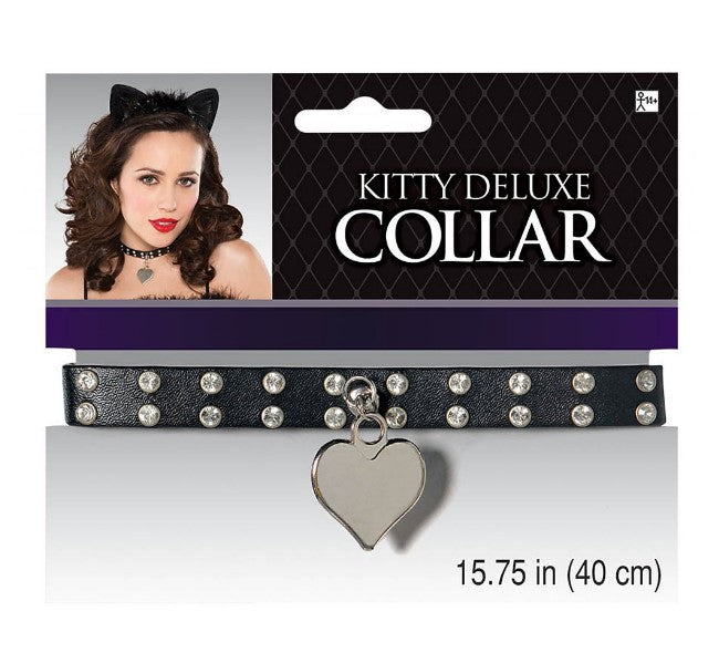 Black Leather Fancy Kitty Deluxe Collar (5.25" x 6.25") - Pack of 1 - Perfect Fi