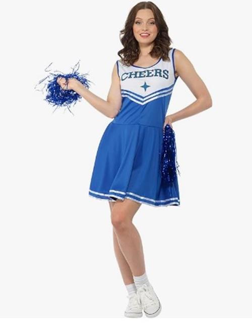 Cheerleader Dress - Blue - Pom Poms - Costume - Adult - 5 Sizes