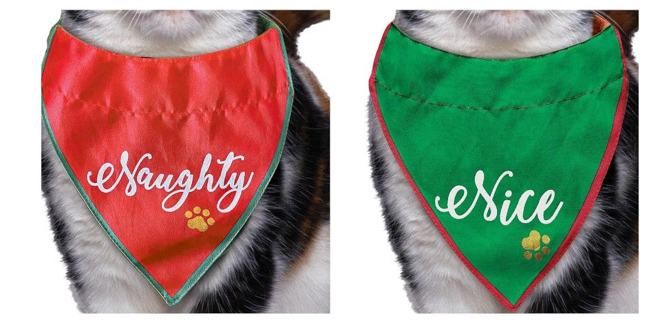 Naughty Nice Reversible Pet Bandana - Red/Green - Costume Accessory