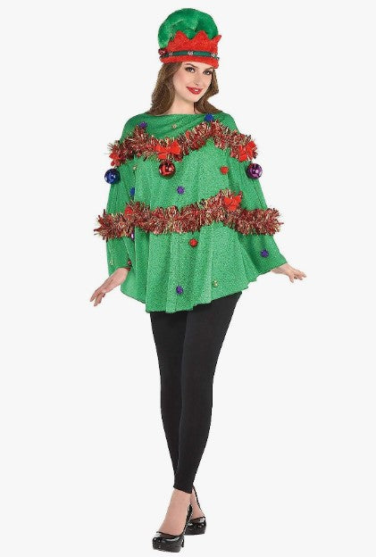 Christmas Tree Poncho - Tinsel - Costume Accessory - Adult One Size