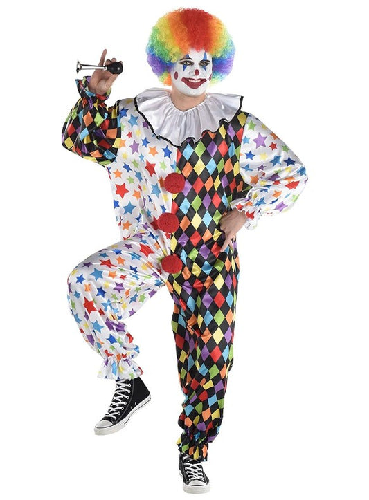 Circus Friendly Clown - Rainbow - Stars/Diamonds - Costume - Adult - 2 Sizes