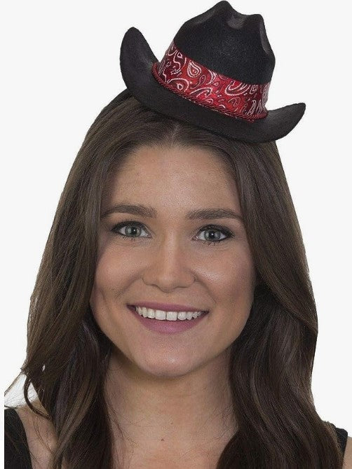 Mini Cowboy Cowgirl Hat - Red Paisley Band - Costume Accessory - Adult Teen