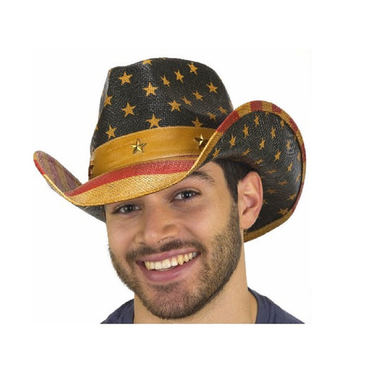 Cowboy Hat - American Flag - Star Medallions - Costume Accessory - Adult Teen