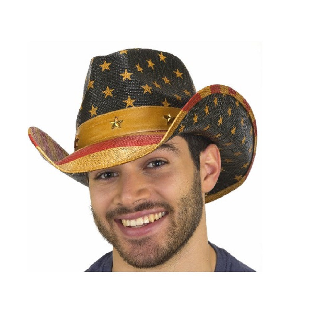 Cowboy Hat - American Flag - Star Medallions - Costume Accessory - Adult Teen