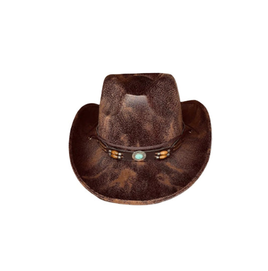 Cowboy Hat Western - Faux Leather - Beaded Band - Costume Accessory - Adult Teen