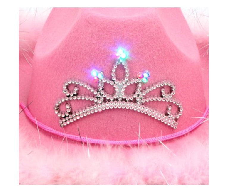 Cowgirl Hat - Pink - Tiara - Light Up - Barbie - Costume Accessory - Adult Teen