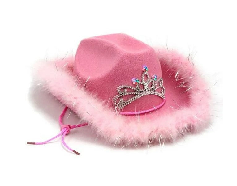 Cowgirl Hat - Pink - Tiara - Light Up - Barbie - Costume Accessory - Adult Teen