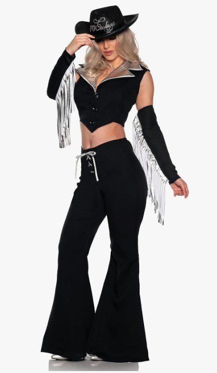 Midnight Cowgirl - Disco - 70's - Black/Silver - Costume - Adult - 3 Sizes