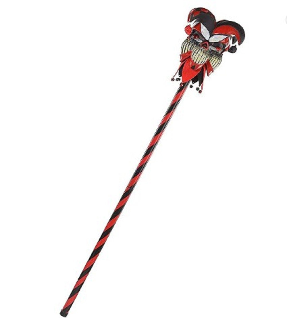 Krazed Jester Cane - 40" - Rot/Schwarz - Kostümzubehör