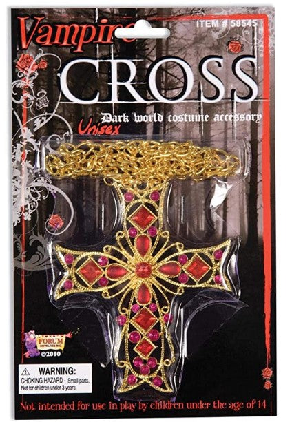 Gothic Cross Necklace - Gold/Purple/Red - Priest - Nun - Costume Accessory Prop
