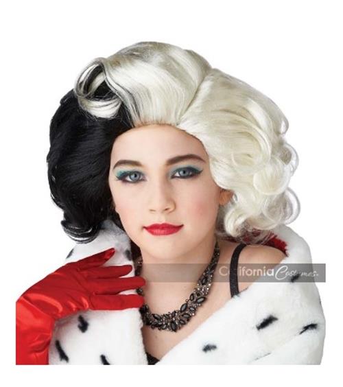 Devilish Diva Wig - Glam - Cruella - White/Black - Costume Accessory - Child